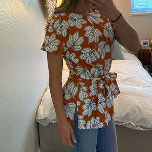 Ann Taylor Factory | Orange Floral Tie Blouse